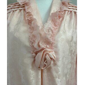Beautiful floral lace pink comfortable long sleeves Robe night gown Size M to L